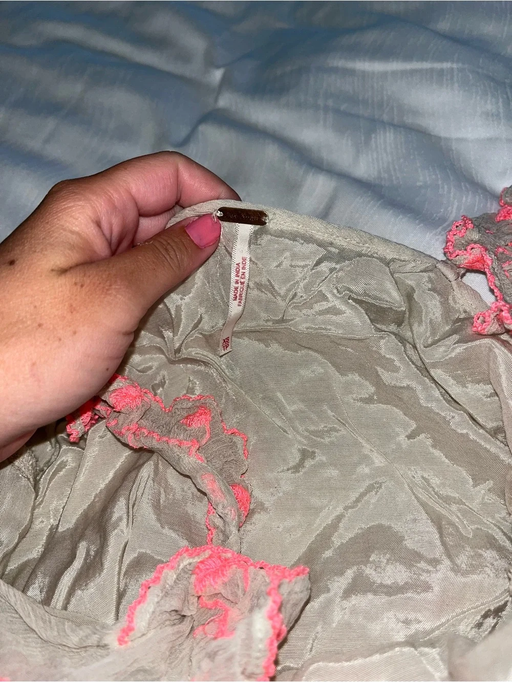 free people Sheer Beige Dress with Neon Pink Embroidery